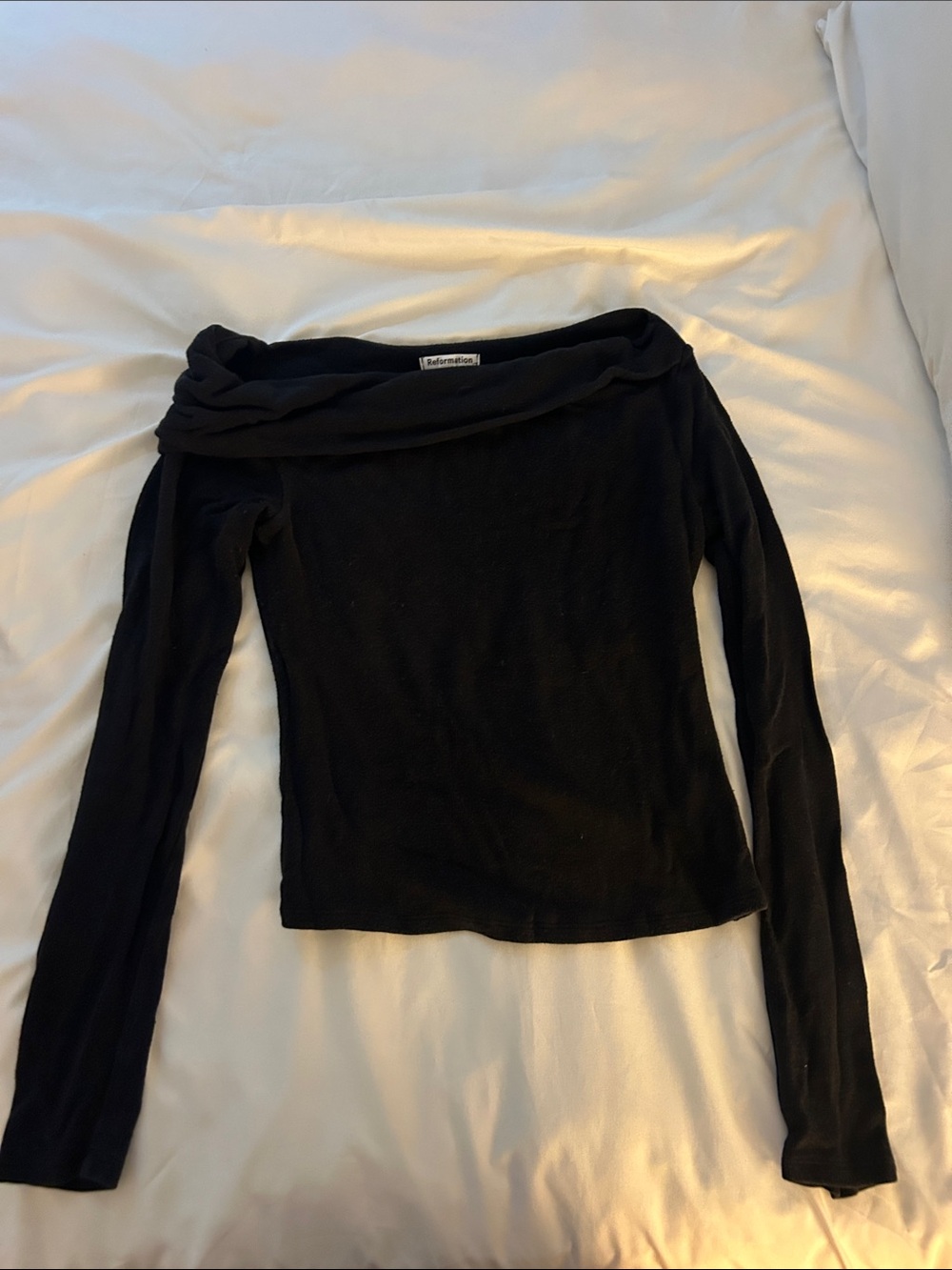 Reformation Black Off-Shoulder Long Sleeve Top